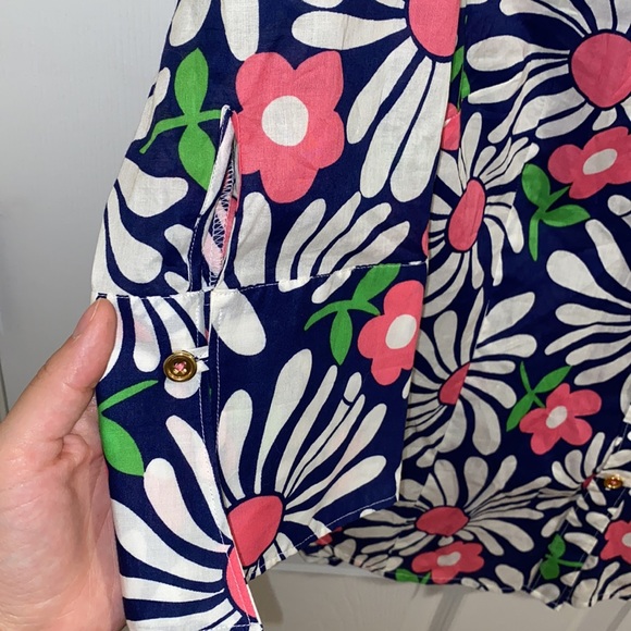 LILLY PULITZER VINTAGE RETRO FLORAL PRINT BUTTON UP 3/4 SLEEVE SHIRT SIZE 12 - Picture 5 of 7